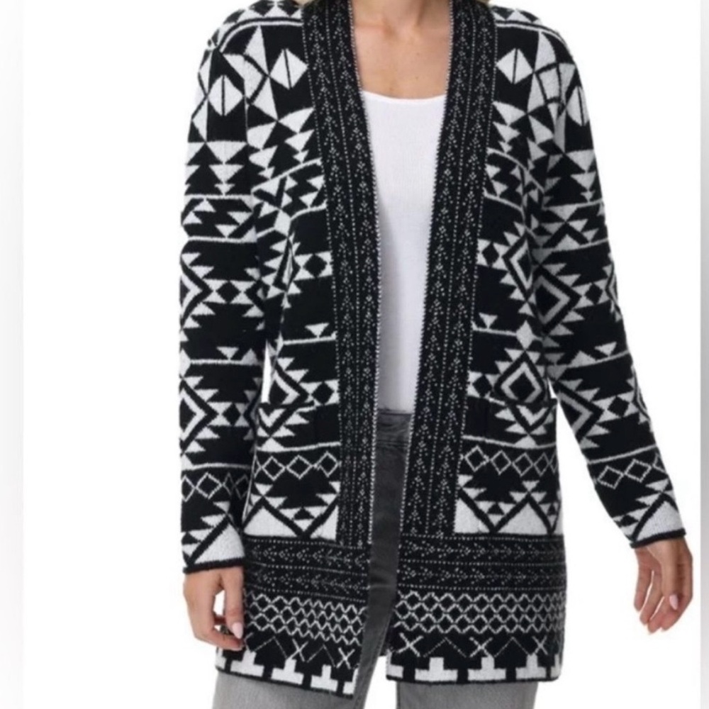 NWT Frye Black and White Patterned Cardigan Size L